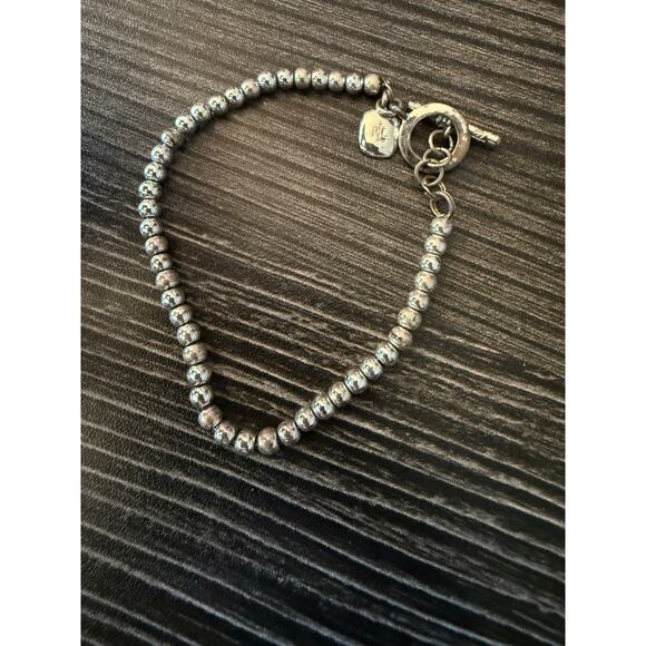 6/$25 Lauren Ralph Lauren Silver Beaded Toggle Clasp Bracelet - Picture 3 of 3